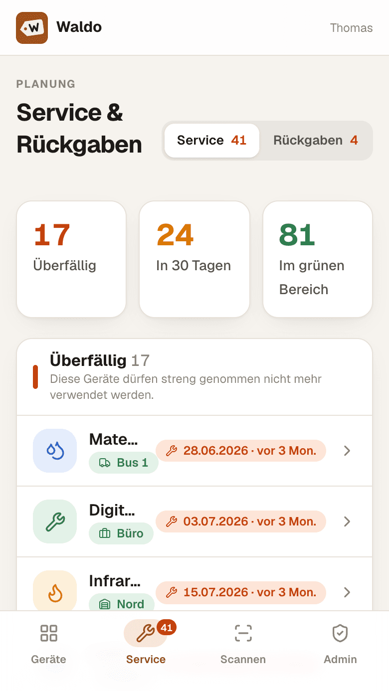 Service-Liste in Waldo am Handy